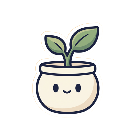 Sprig, the Unpouched mascot — a little potted sprout with a cheerful face