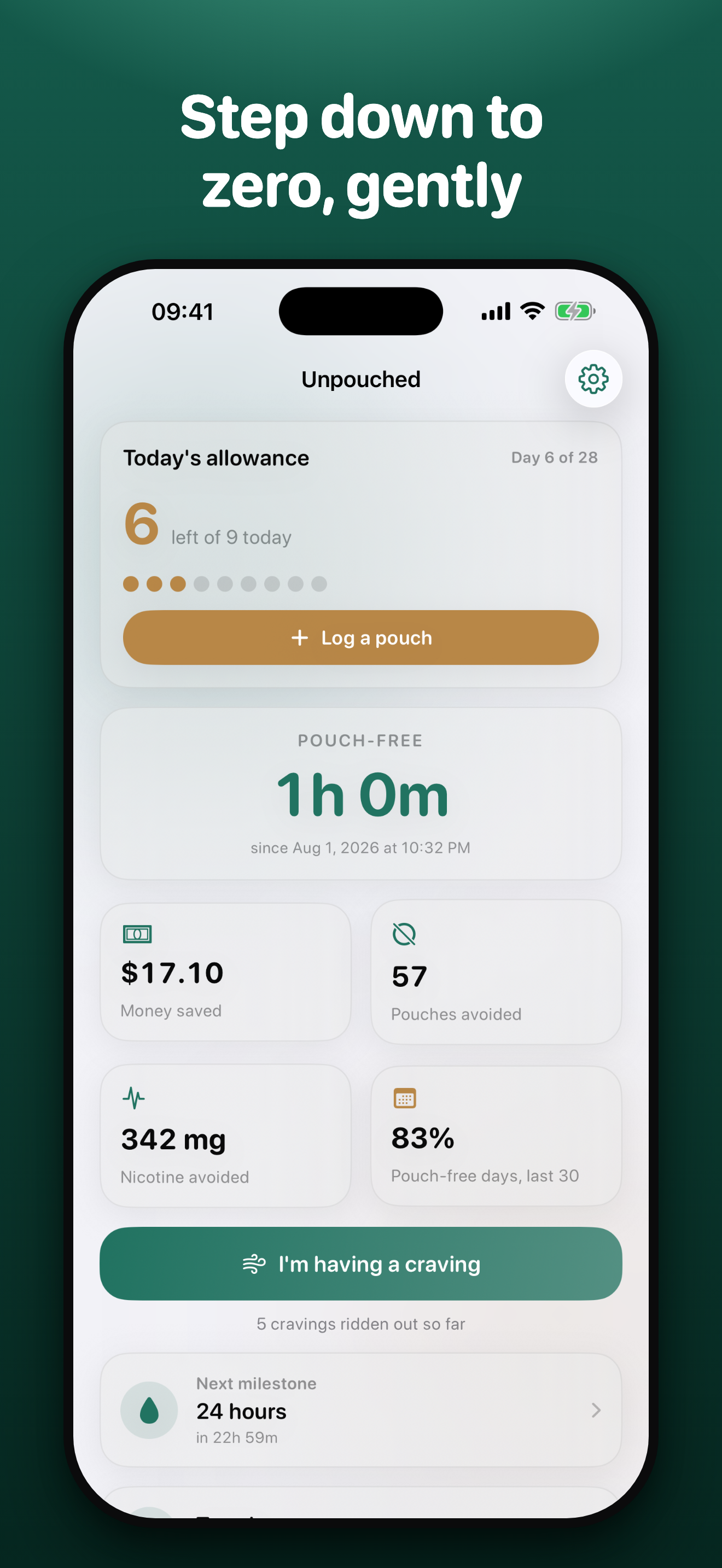 Unpouched step-down plan — daily allowance tapering to zero
